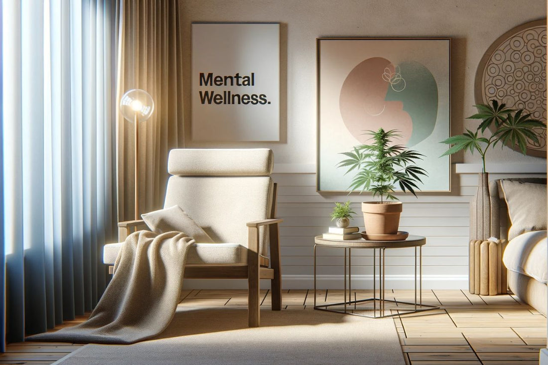 Cannabisplante i et hyggeligt rum