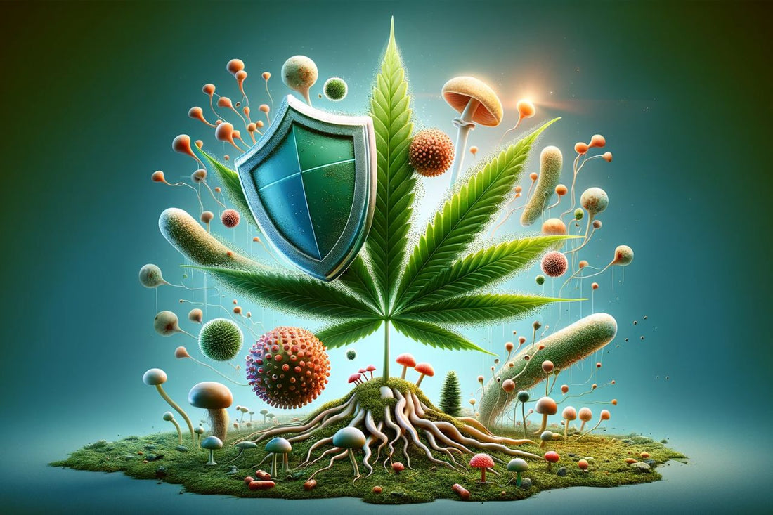 Animeret cannabisblad med et skjold