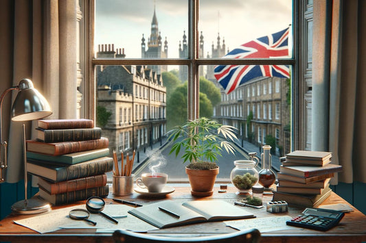Vifter med Storbritanniens flag uden for vinduet