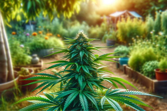 Cannabisplante i en have