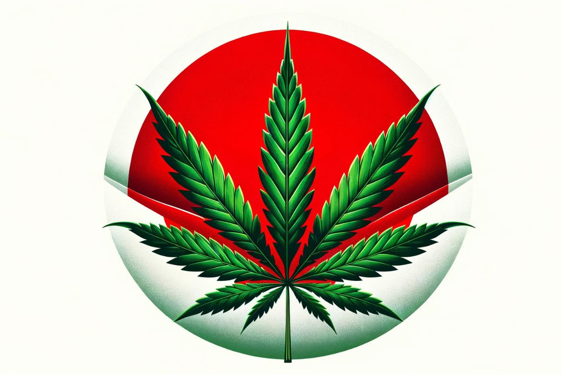 Cannabisblad i en rød cirkel