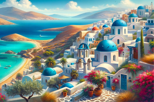 Et maleri af landskabet i Grækenland