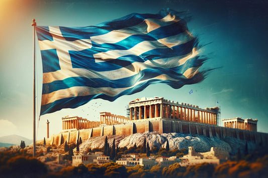 Grækenlands flag på Akropolis
