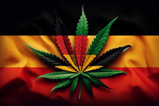 Cannabisblad foran det tyske flag