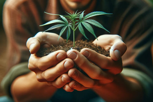 En mand holder en cannabisplante