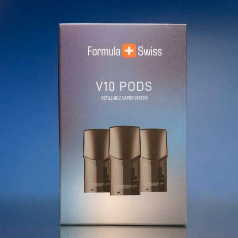 Æske med tre genopfyldelige V10 pods fra Formula Swiss