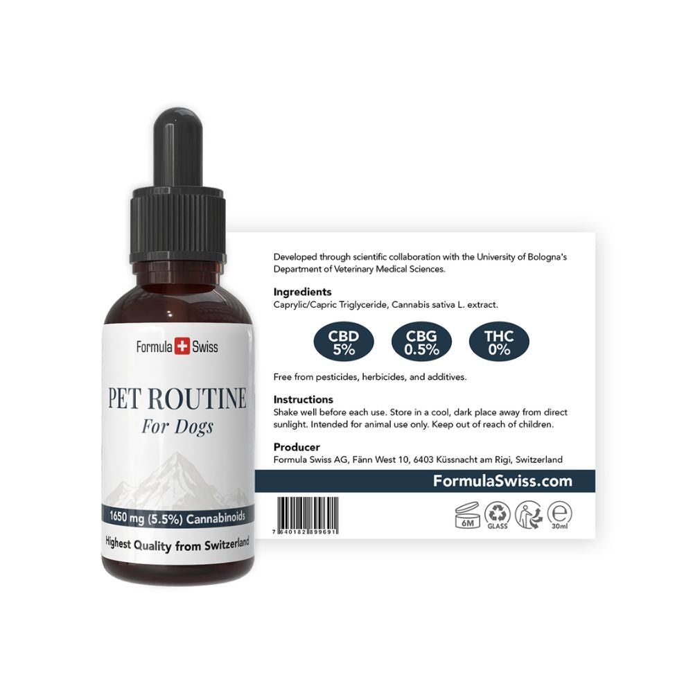 Formula Swiss Pet Routine til hunde - CBD olie 5 % CBD: flaske med etiket
